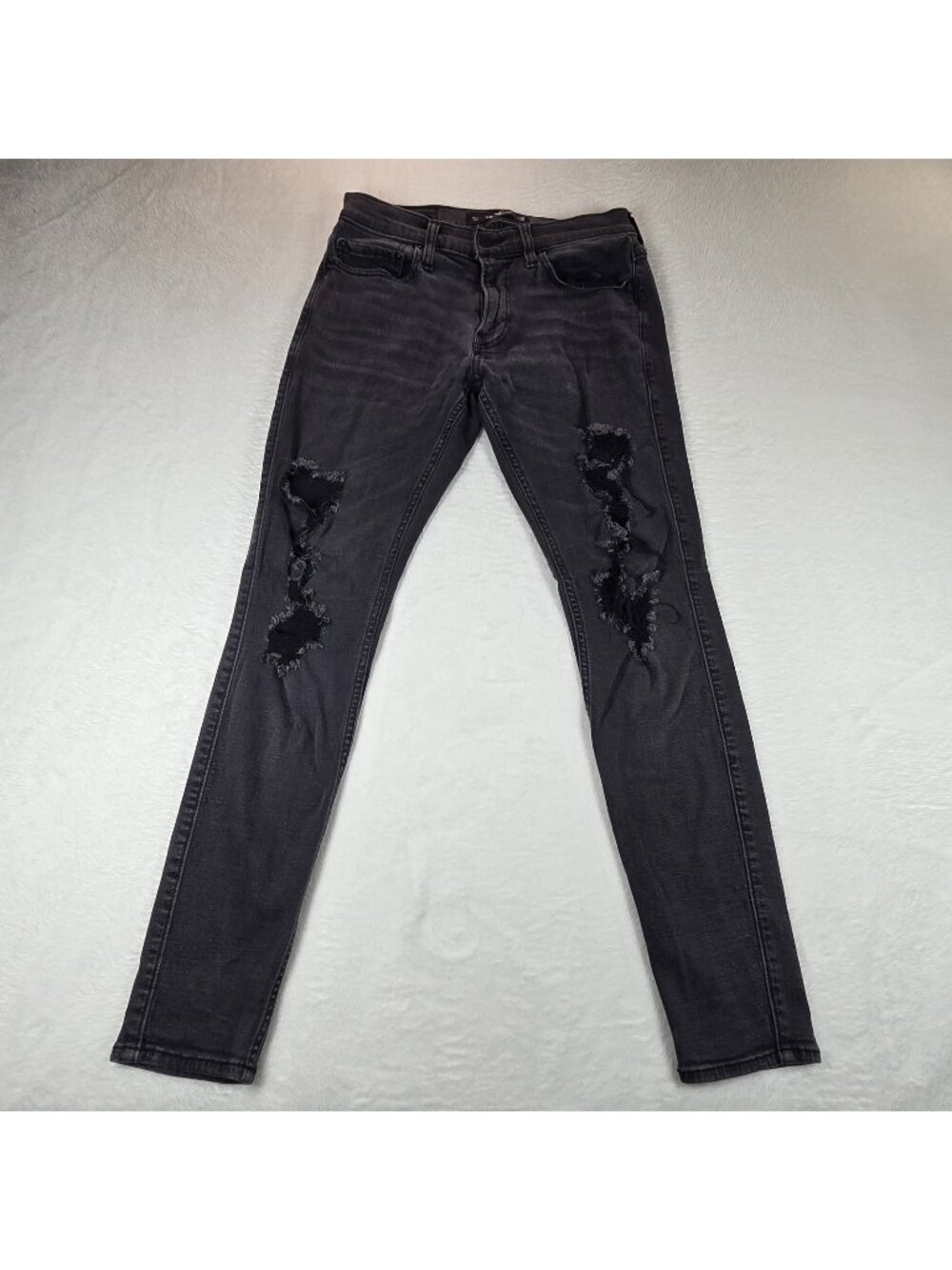 Hollister Super Skinny Advanced Stretch Black Ripped Distressed Jeans Sz 29x30